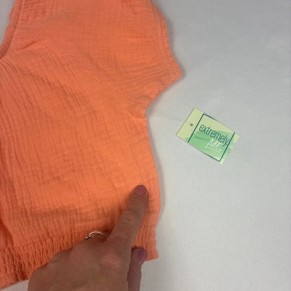 Girls Short Set 14 Peach/Coral NWT Gauze 100%‎ Cotton Crop Top Shorts 2pc Set